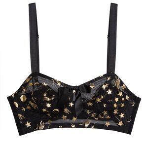 Bettie Page | Solar Black and Gold Cosmic Print Bullet Bra, size 34D. Like new.